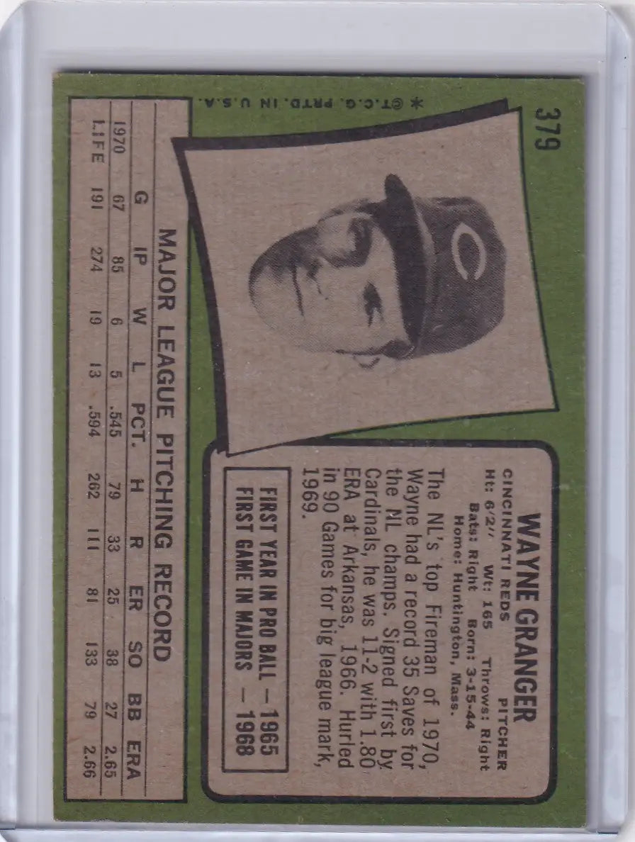 Baseball card of Wayne Granger, Cincinnati Reds, from 1971 Topps Baseball series