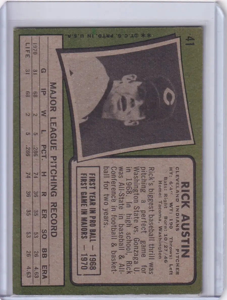 1971 Topps Baseball #41 Rick Austin - Cleveland Indians RC - Baseball Card Single