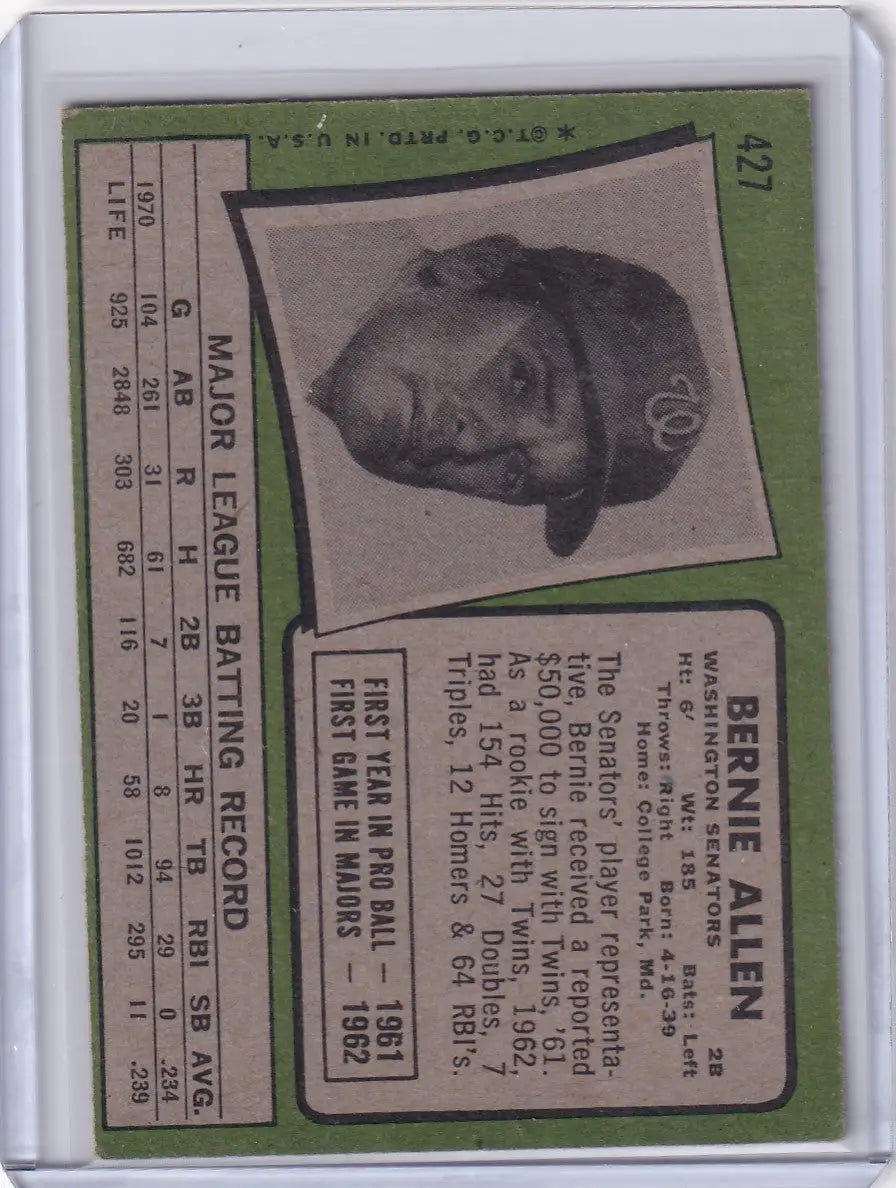 1971 Topps Baseball #427 Bernie Allen - Washington Senators - Baseball Card Single