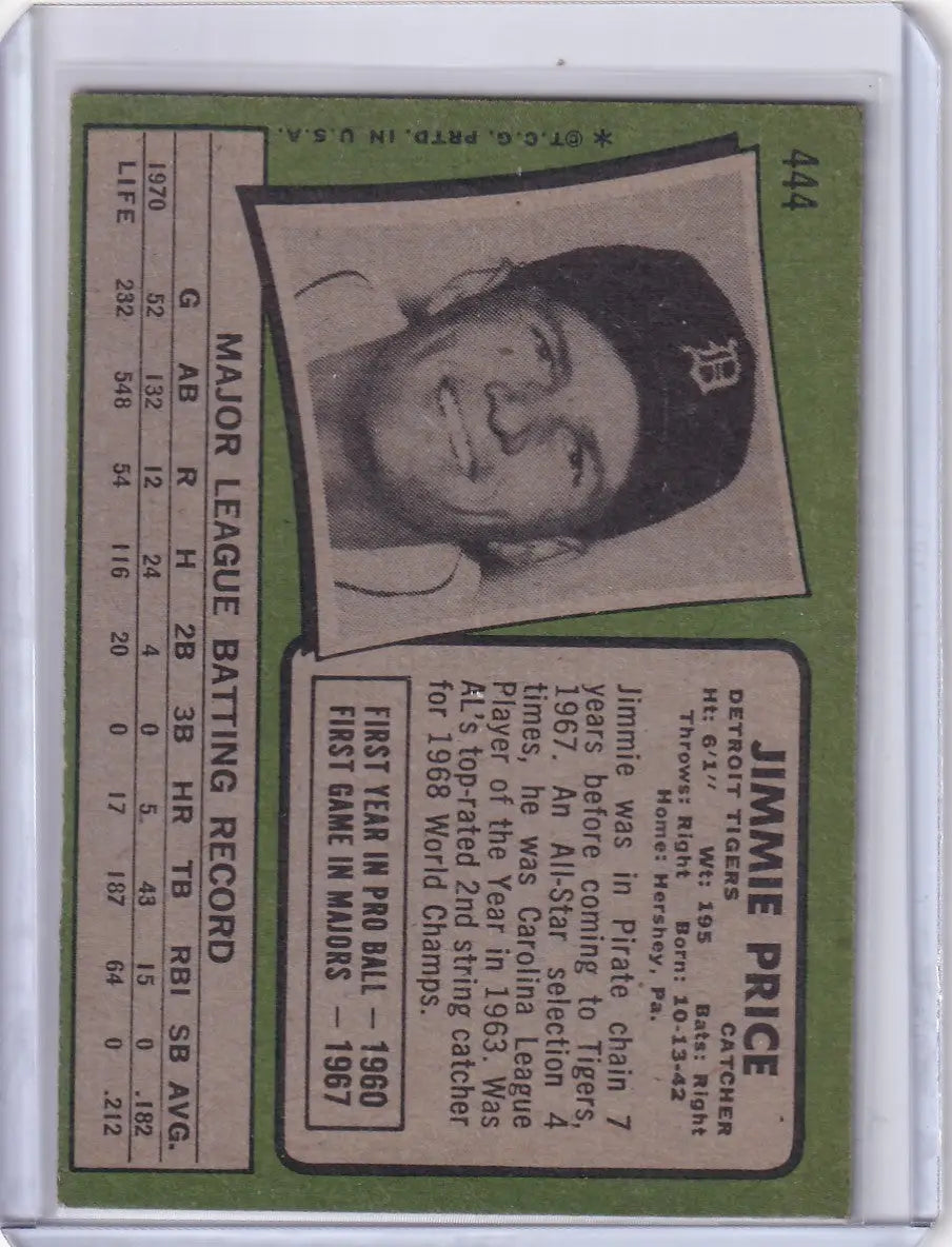 Baseball card of Jim Price from the 1971 Topps Baseball set, Detroit Tigers player