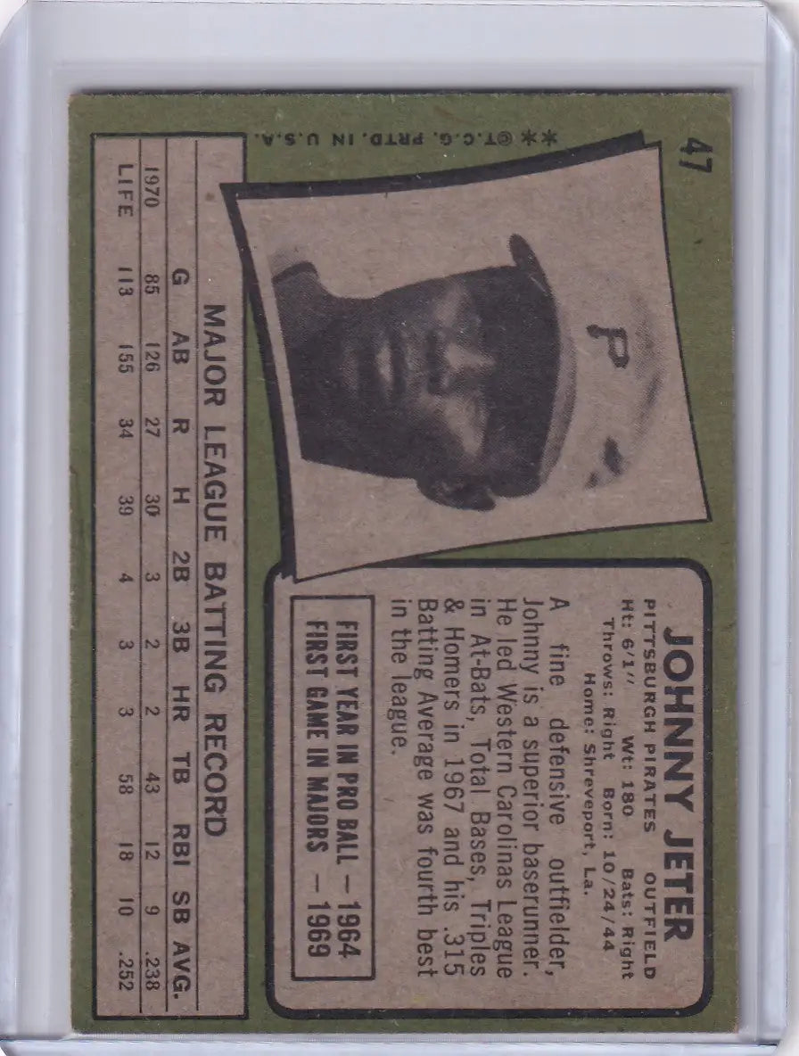 1971 Topps Baseball #47 Johnny Jeter - Pittsburgh Pirates - Baseball Card Single