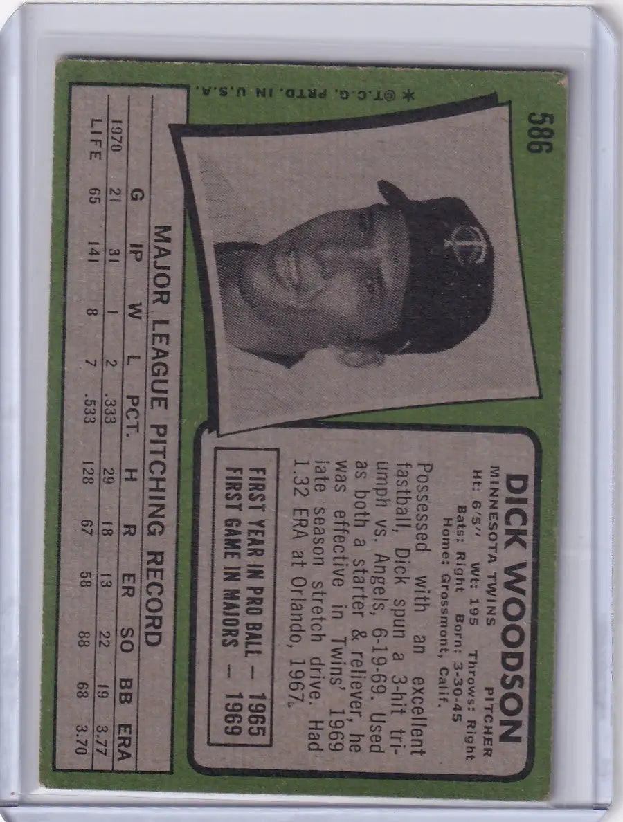 1971 Topps Baseball #586 Dick Woodson - Minnesota Twins - Baseball Card Single