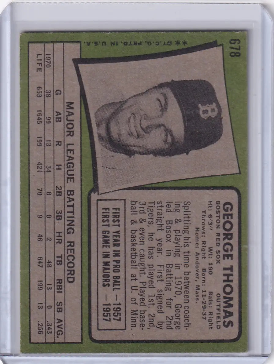 1971 Topps Baseball #678 George Thomas - Boston Red Sox - Baseball Card Single