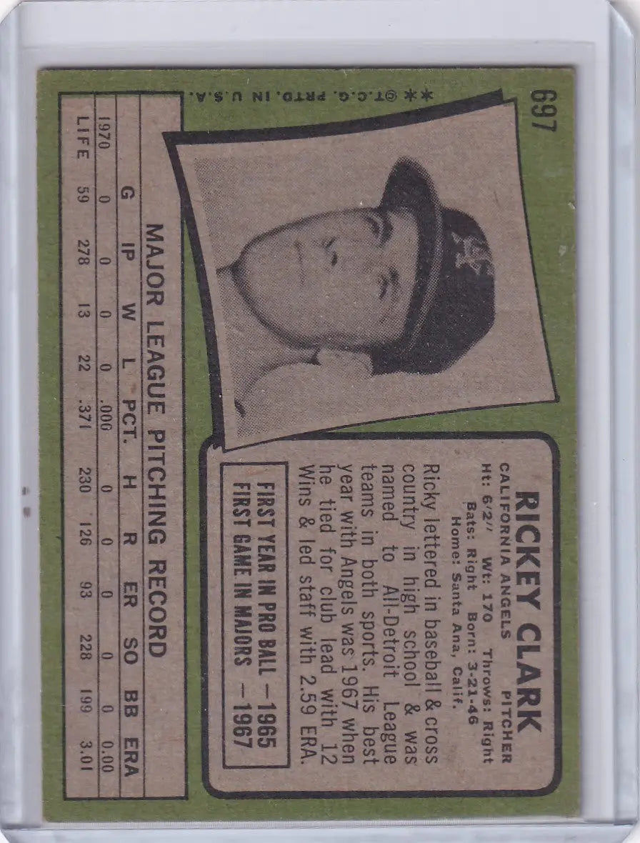 1971 Topps Baseball #697 Rickey Clark - California Angels SP - Baseball Card Single