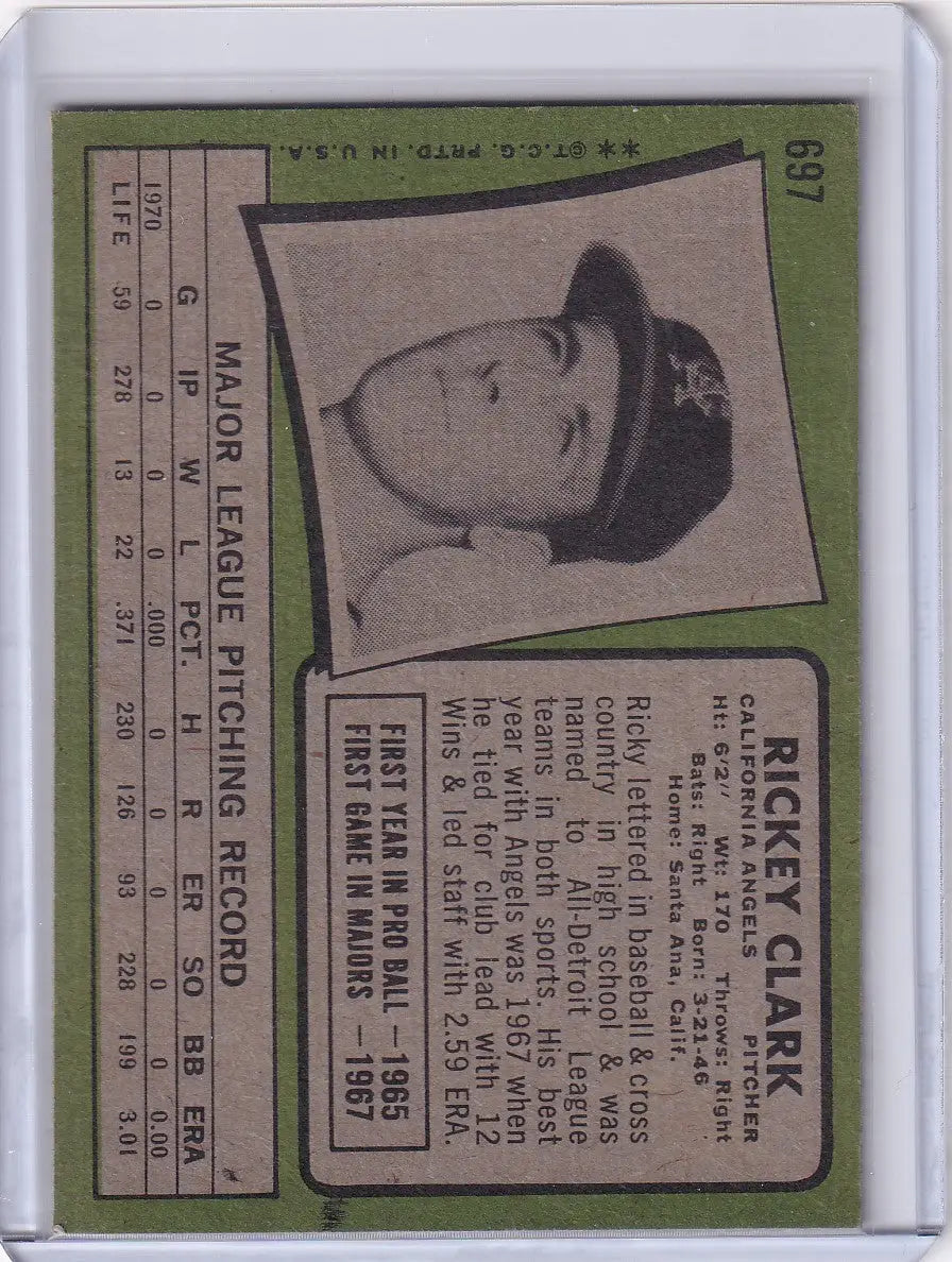 1971 Topps Baseball #697 Rickey Clark - California Angels SP - Baseball Card Single