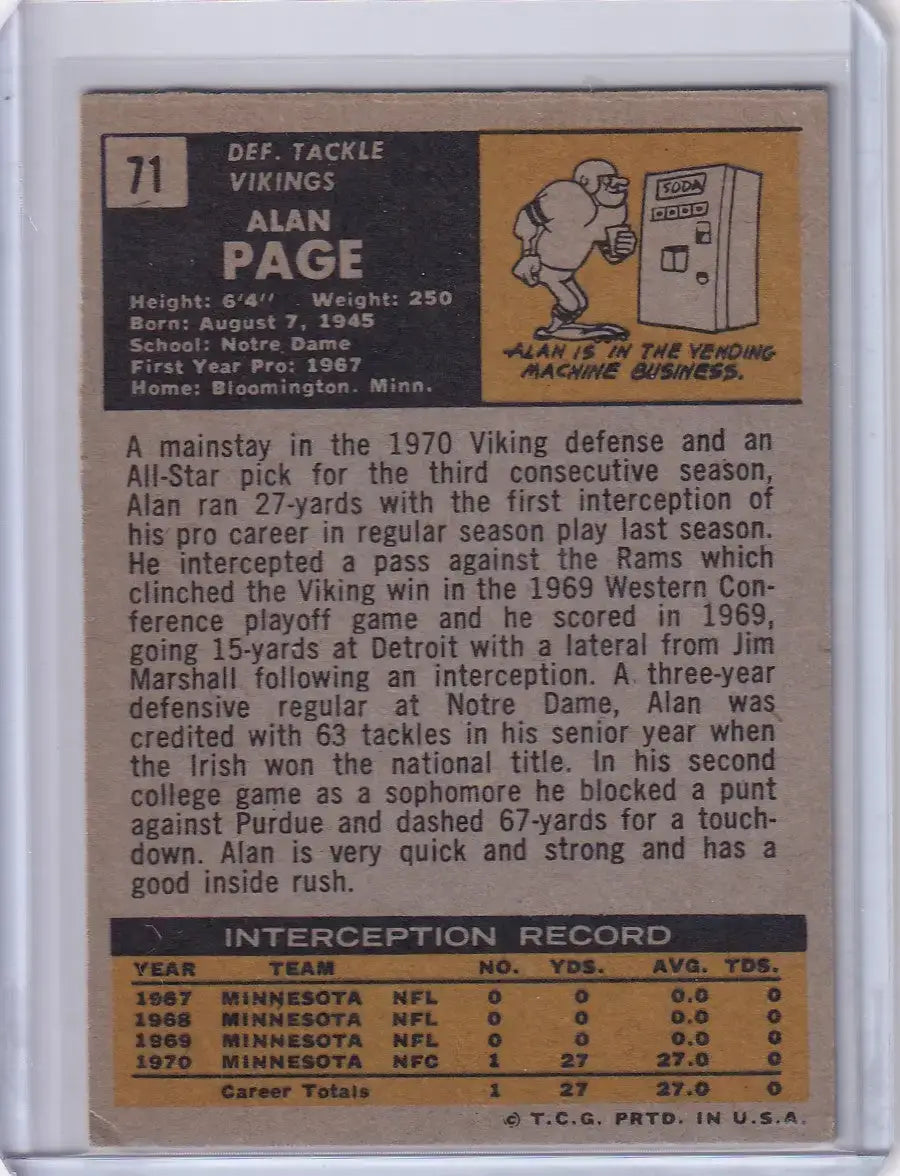 1971 Topps Football #71 Alan Page - Minnesota Vikings - Football Card Single
