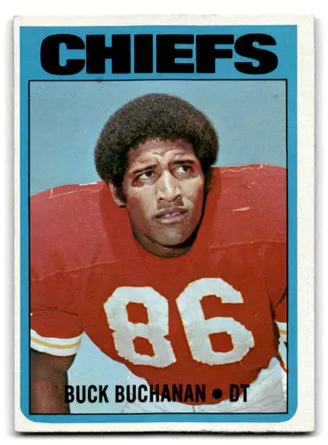Original gloss Buck Buchanan football card featuring Chiefs player from 1972 Topps series