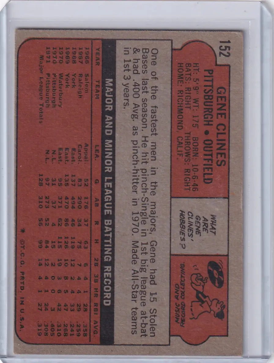 1972 Topps Baseball #152 Gene Clines - Pittsburgh Pirates - Baseball Card Single