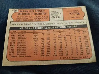1972 Topps - Mark Belanger #456. Baltimore Orioles. EX - Baseball Card Single