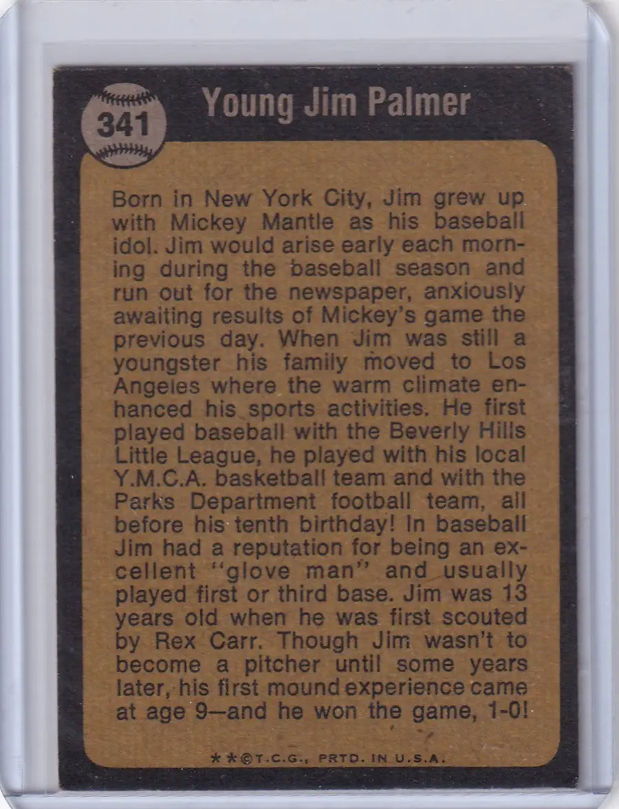Young Jim Palmer baseball card from 1973 Topps Baseball series featuring Baltimore Orioles