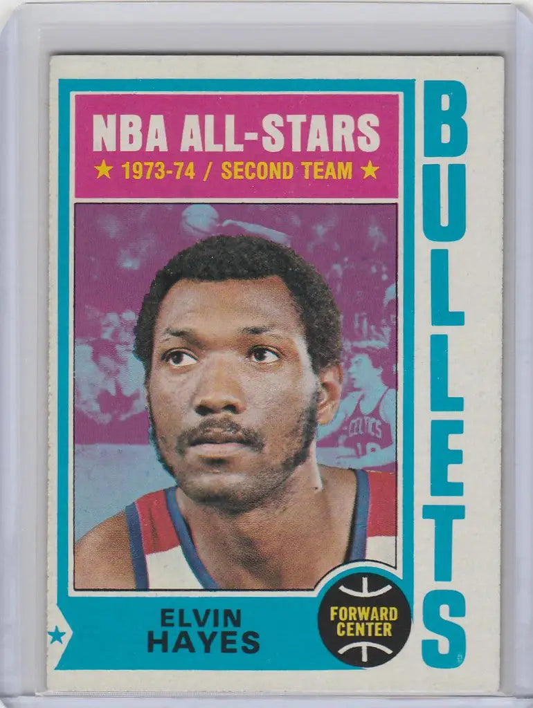 Basketball trading card of Elvin Hayes from the 1973-74 Washington Bullets EXMT