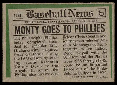 Vintage baseball news clipping featuring Aurelio Monteagudo traded to the Philadelphia Phillies