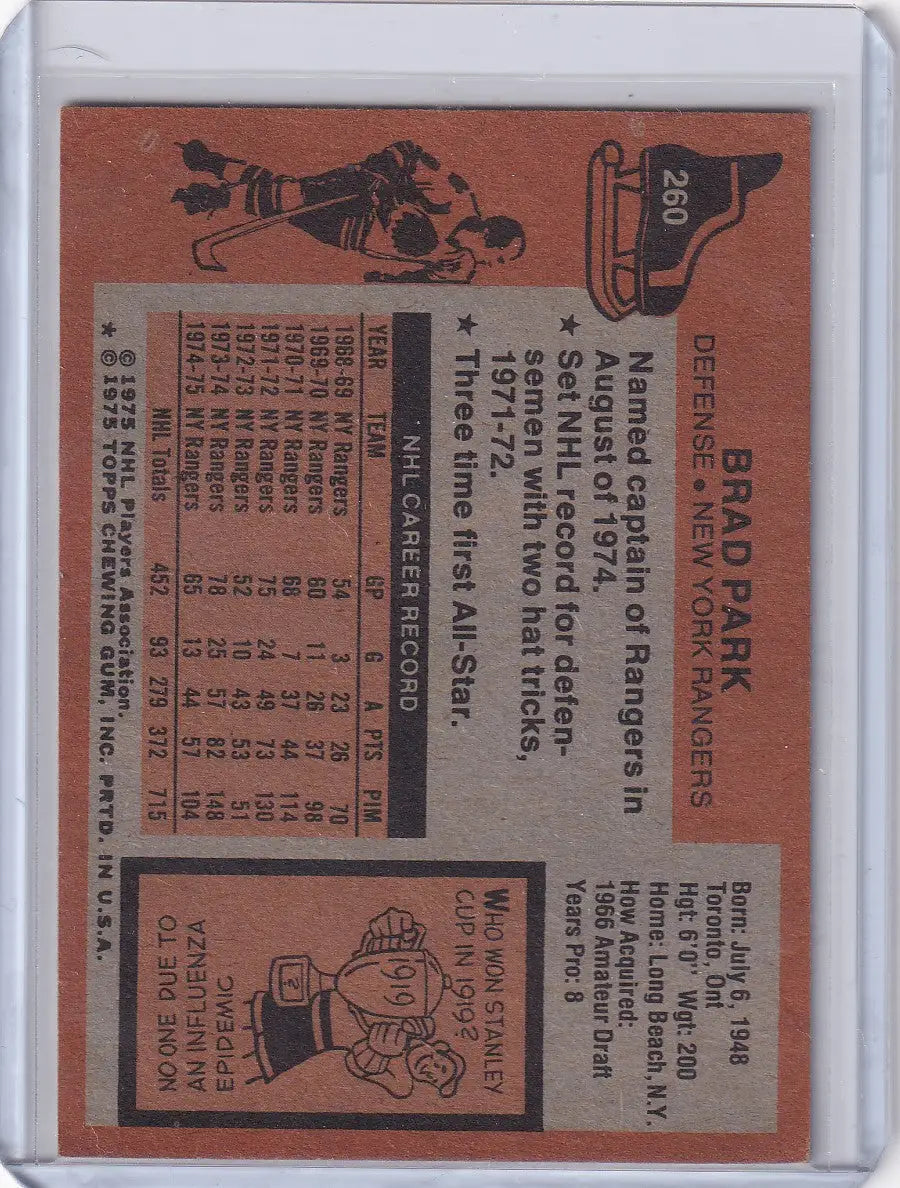 1975-76 Topps Hockey #260 Brad Park - New York Rangers - Hockey Card Single