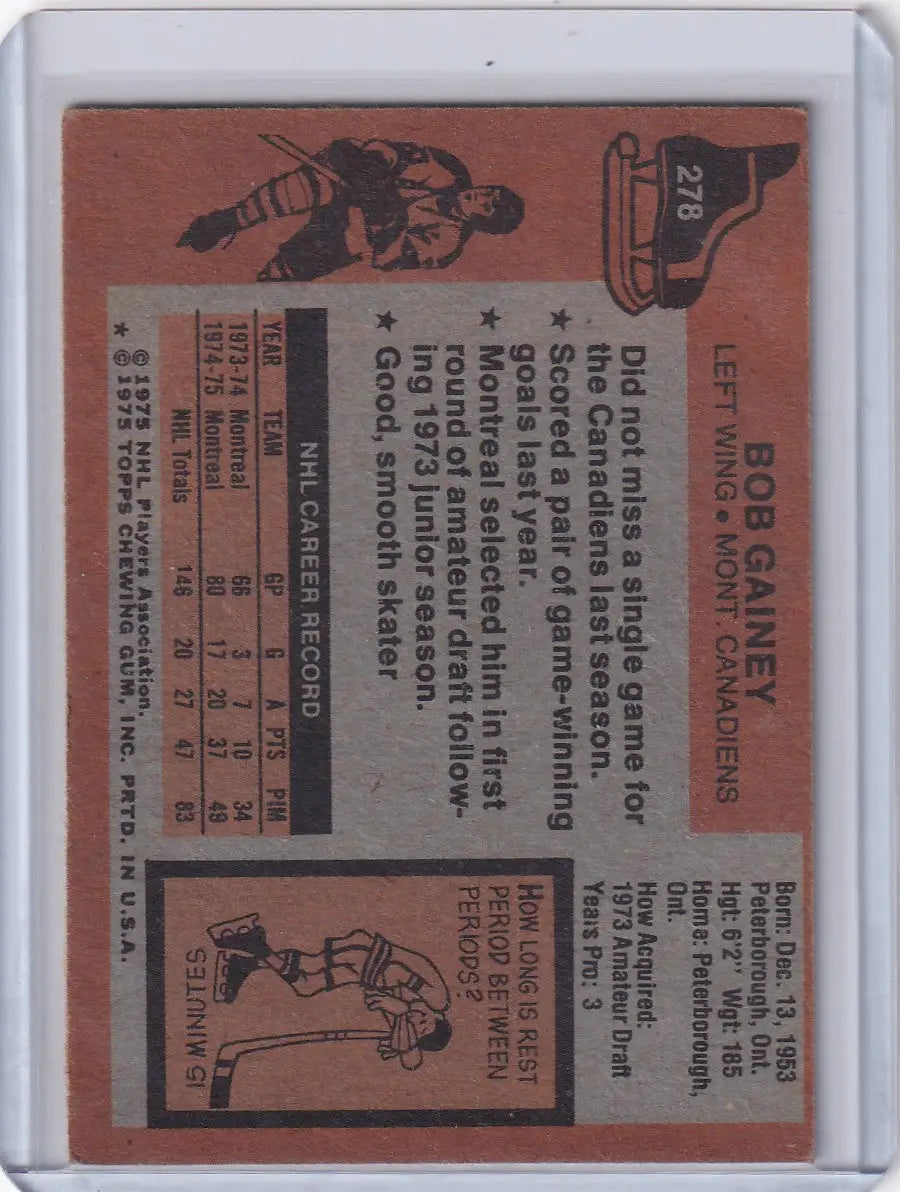 1975-76 Topps Hockey #278 Bob Gainey - Montreal Canadians - Hockey Card Single