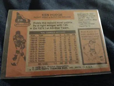 1975-76 Topps - Ken Hodge #215. Boston Bruins. EX - Hockey Card Single