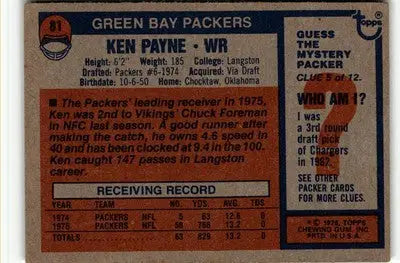 1976 Topps #81 Ken Payne - Football Card Single