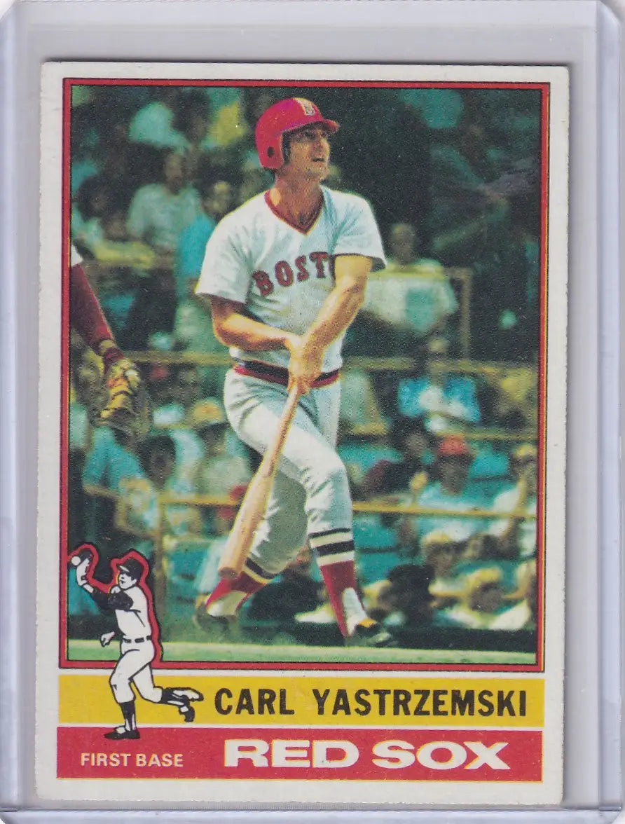 1970s Topps Baseball Carl Yastrzemski Boston Red Sox card in protective sleeve