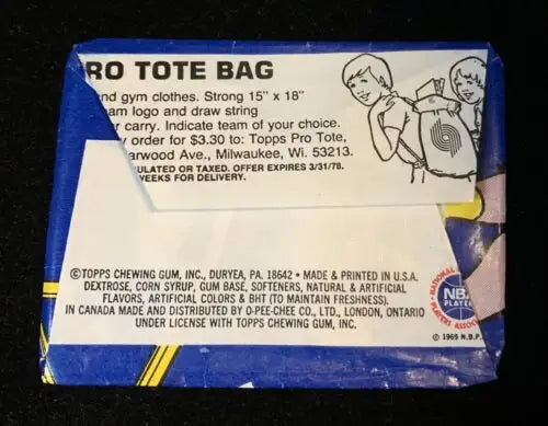 Vintage Topps gum wrapper from 1977-78 Topps NBA Trading Cards empty card wrappers set