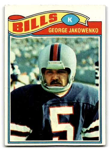 Vintage football card featuring George Jakowenko with original gloss from 1977 Topps Excellent Bills