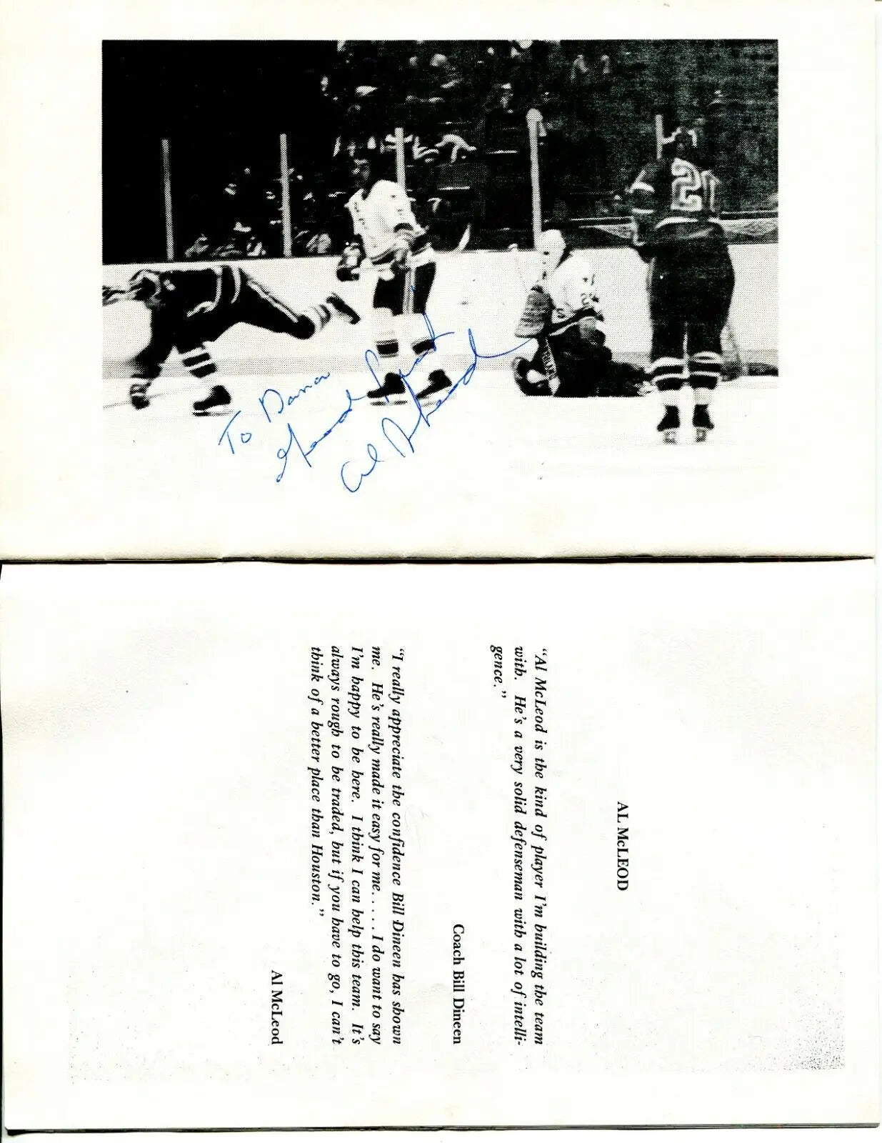 Signed hockey photo and quote from 1977 Houston Aeros Booster Banquet Program 9 Auto