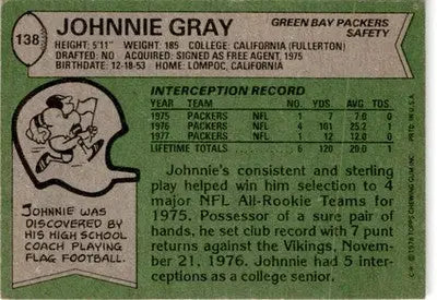 1978 Topps #138 Johnnie Gray - Football Card Single