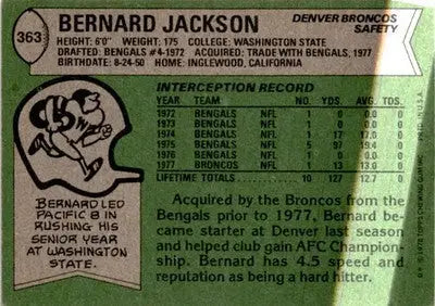 1978 Topps #363 Bernard Jackson - Football Card Single