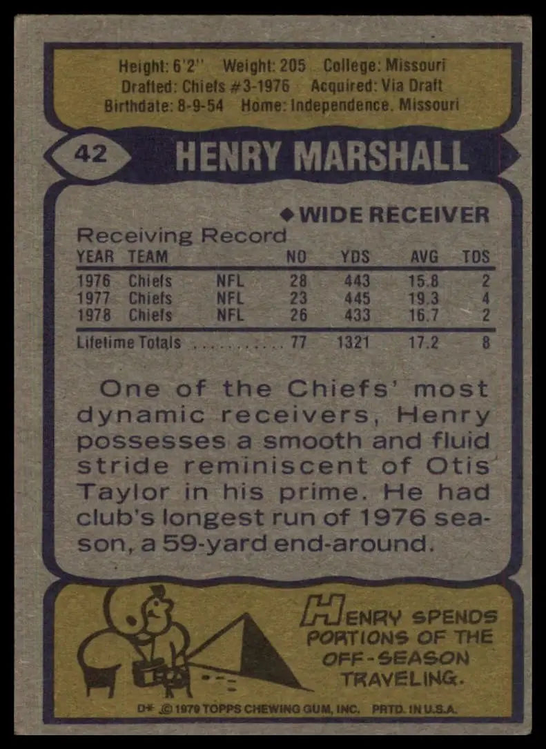 1979 Topps Henry Marshall #42 Kansas City Chiefs Football Card NFL Sports