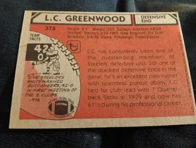 1980 Topps - L.C. Greenwood #375. Pittsburgh Steelers. EX-NRMT