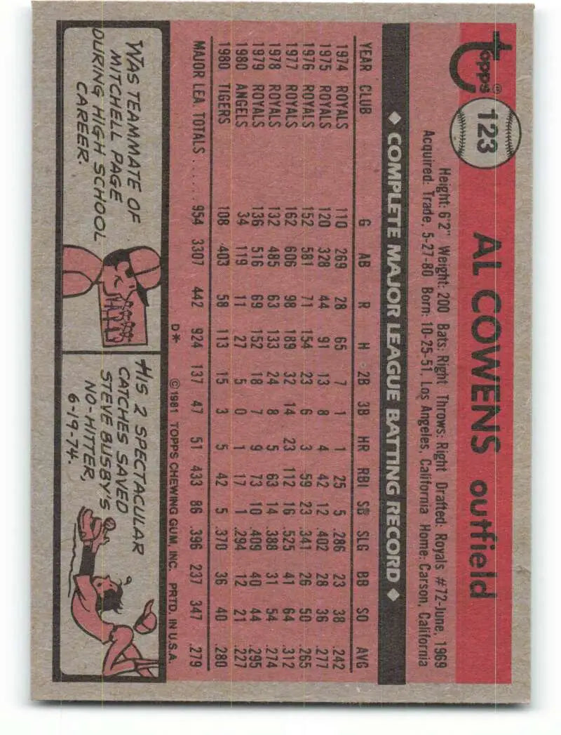 1981 Topps #123 Al Cowens EX Excellent Detroit Tigers Baseball Card - Baseball Card Single