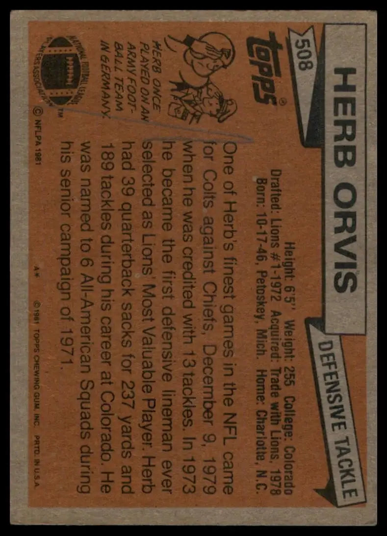 1981 Topps - Herb Orvis #508 - Football Card Single