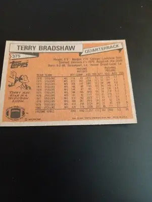 1981 Topps - Terry Bradshaw #375. Pittsburgh Steelers. EX-NRMT - Football Card Single