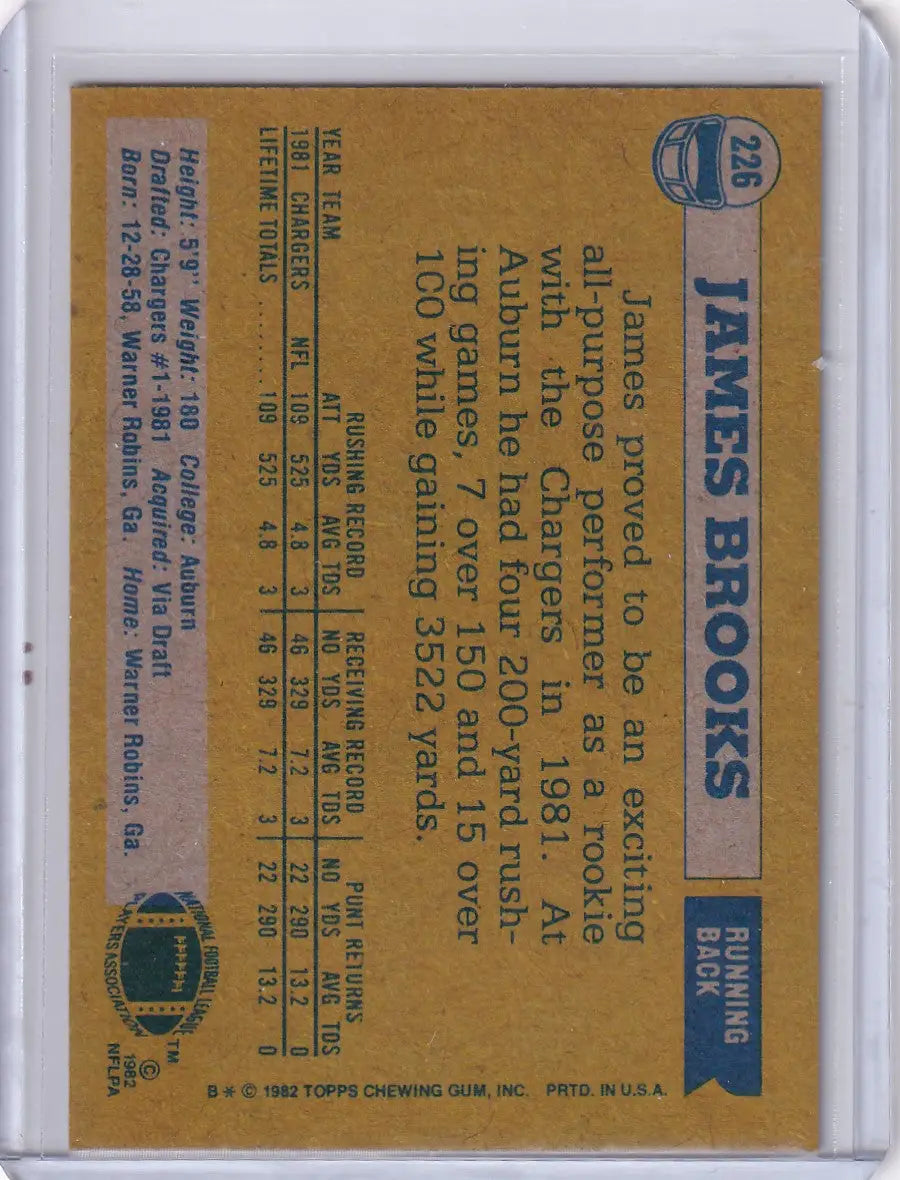 1982 Topps Football James Brooks San Diego Chargers rookie card