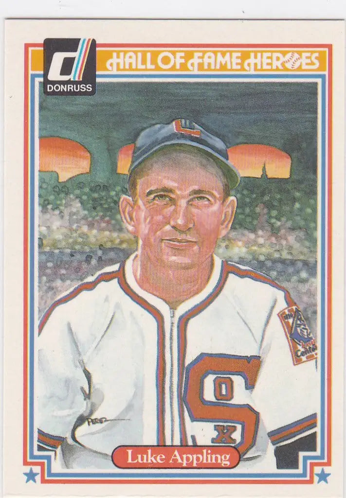 Baseball card of Luke Appling in White Sox uniform, part of 1983 Donruss trading cards