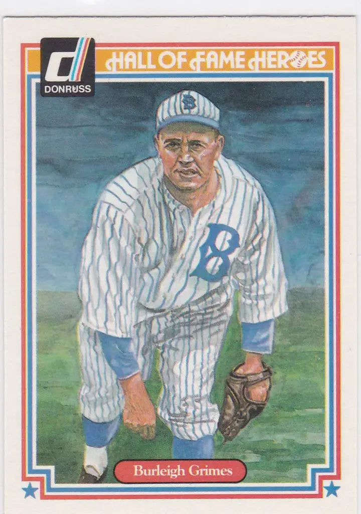 Baseball card featuring a pinstriped player pitching from 1983 Donruss Hall of Fame Heroes
