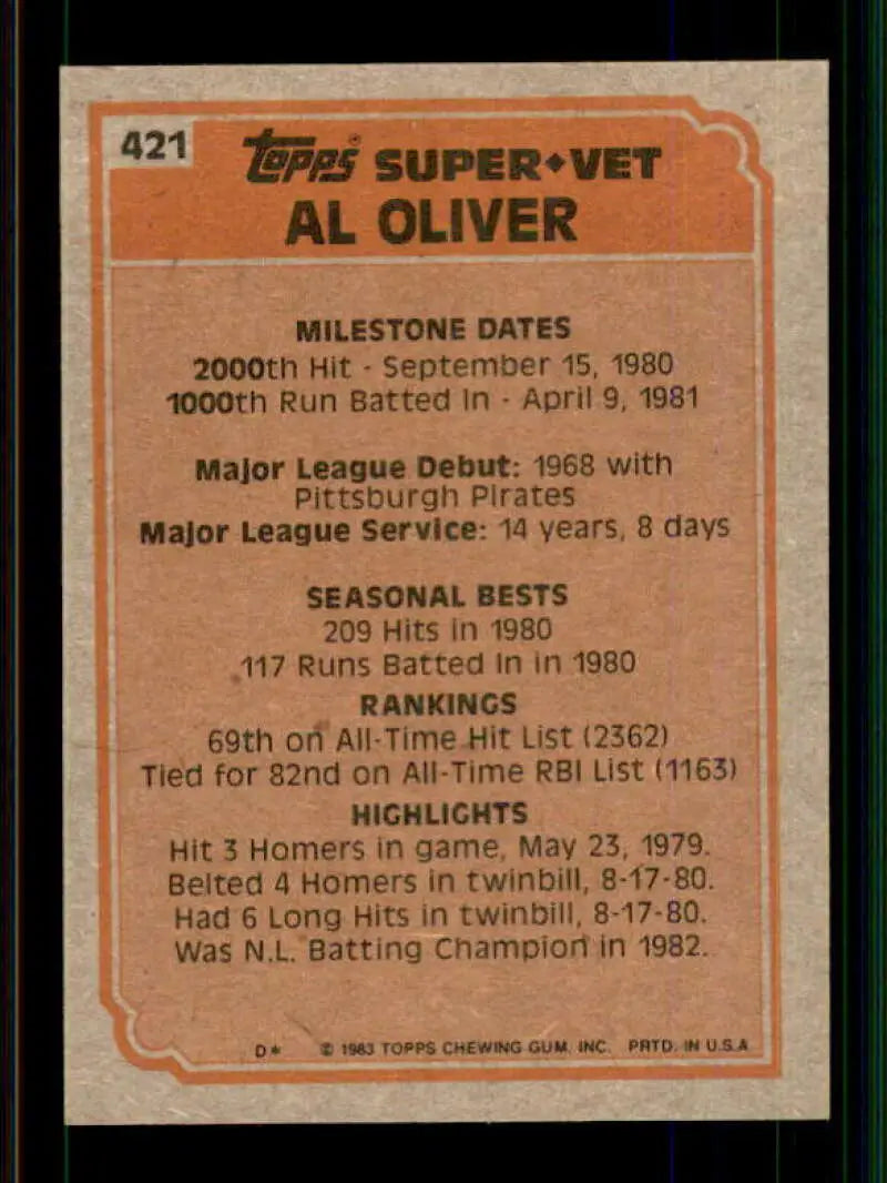 1983 Topps #205 Dave Parker EX Excellent Pittsburgh Pirates Baseball Card - Baseball Card Single