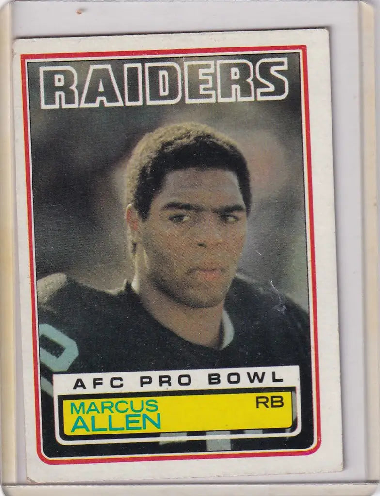Football trading card of Marcus Allen Oakland Raiders from 1983 Topps #294