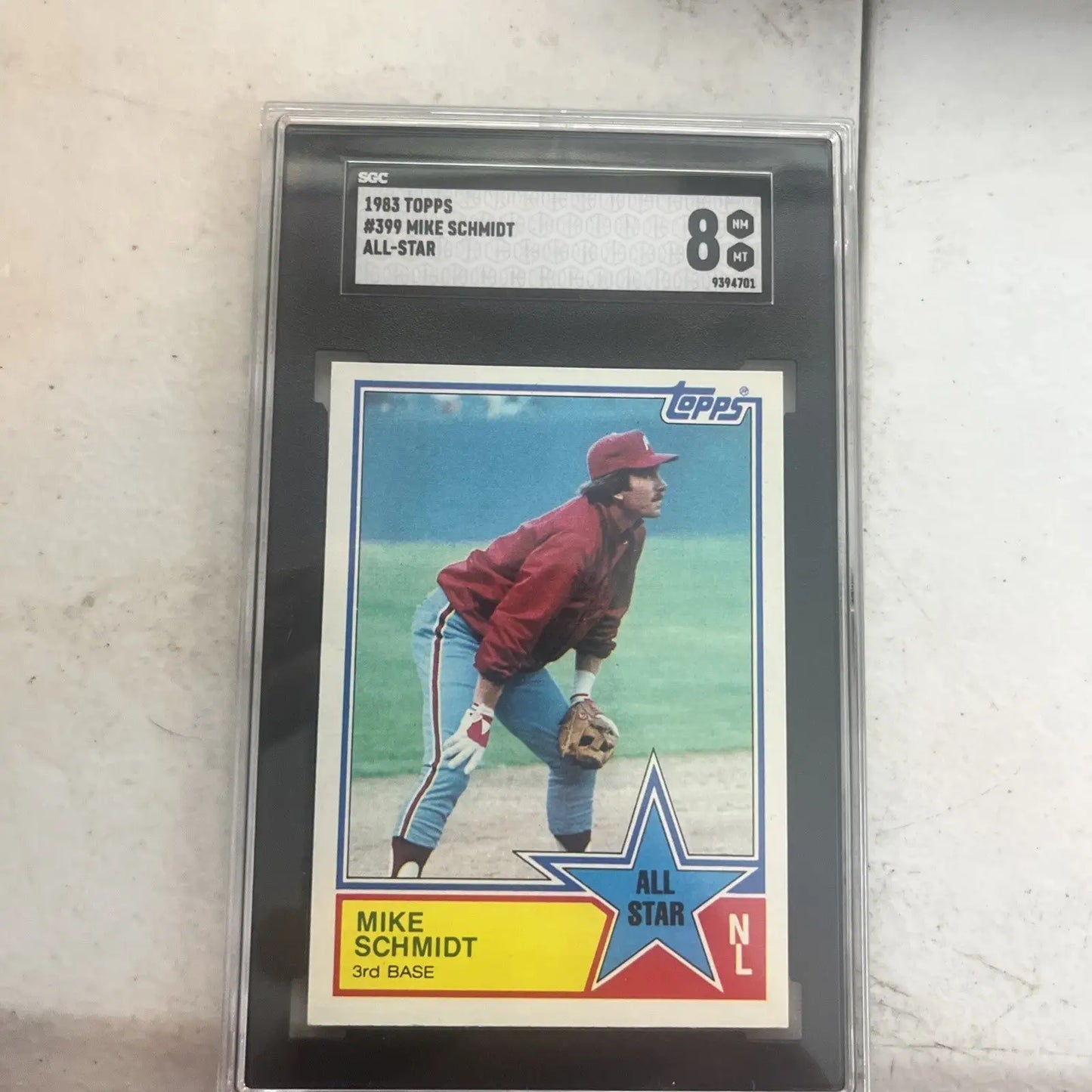 Graded 1983 Topps Mike Schmidt All-Star Baseball Card SGC 8 for collectors and fans