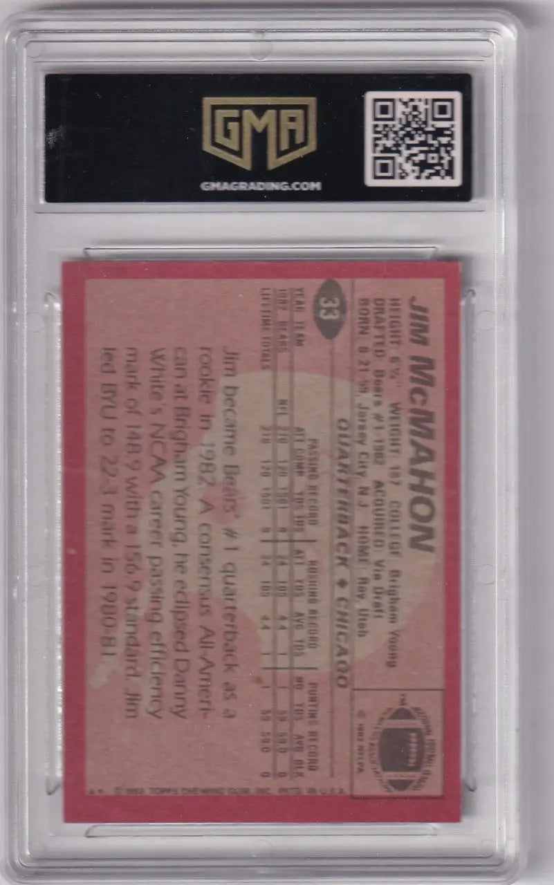 Graded 1983 Topps GMA Jim McMahan Chicago Bears football trading card