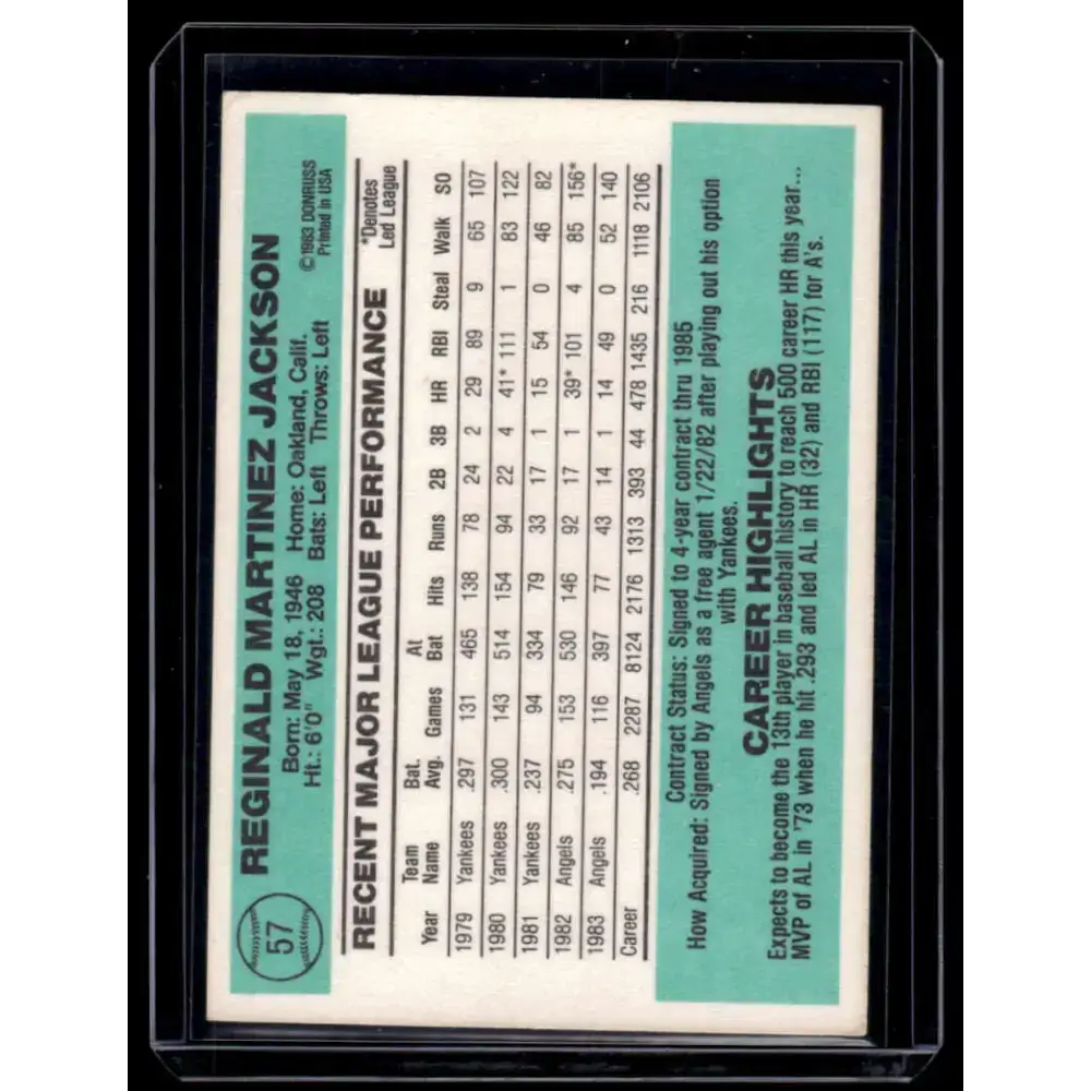 1984 Donruss #57 Reggie Jackson EX California Angels Baseball Card - Baseball Card Single