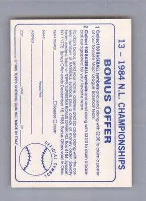 1984 N.L. Championships - 1985 Topps Stickers - #13 - Baseball - Baseball Card Single