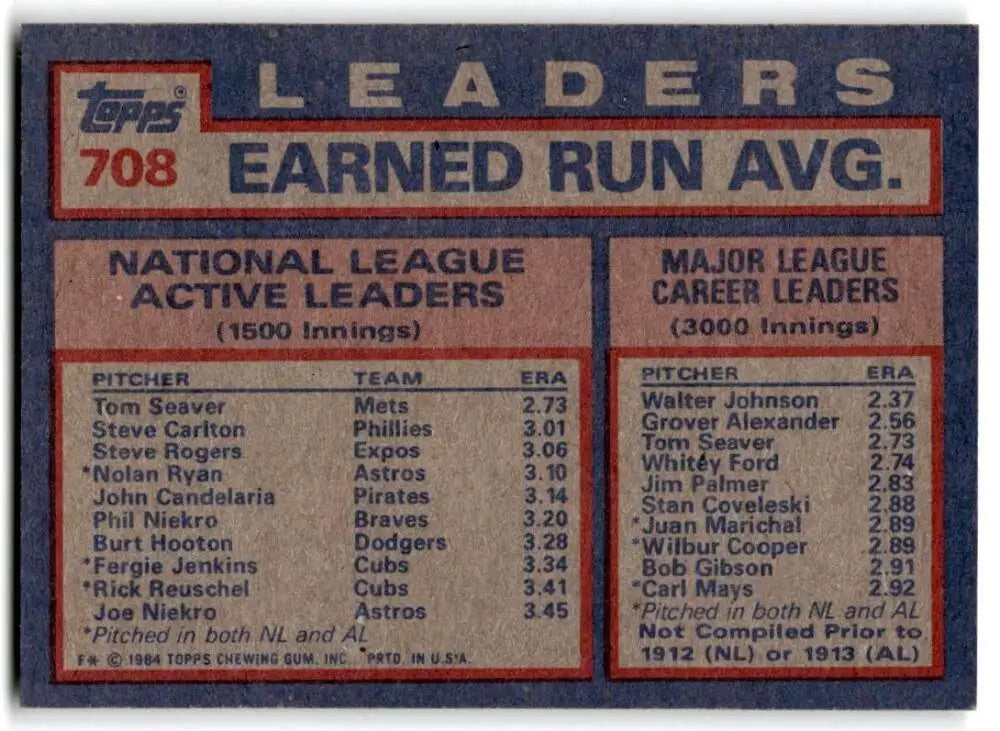 1984 Topps #708 Tom Seaver/Steve Carlton/Steve Rogers EX Excellent Philadelphia Phillies/New York Mets/Montreal Expos