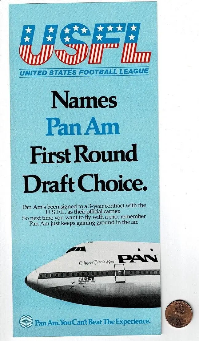 Vintage USFL Pan Am advertisement from the Football League Tampa Bay Bandits schedule