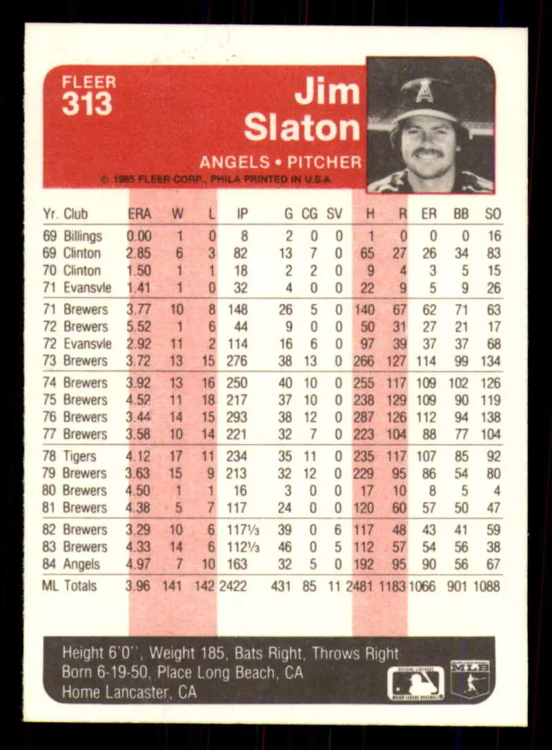 1985 Fleer #313 Jim Slaton EX Excellent California Angels Baseball Card - Baseball Card Single