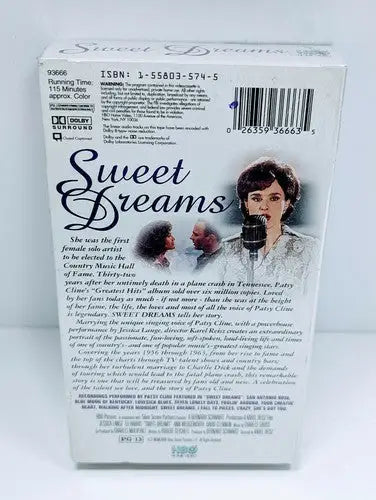 White VHS cassette box for Sweet Dreams VHS HBO Home Video featuring Patsy Cline
