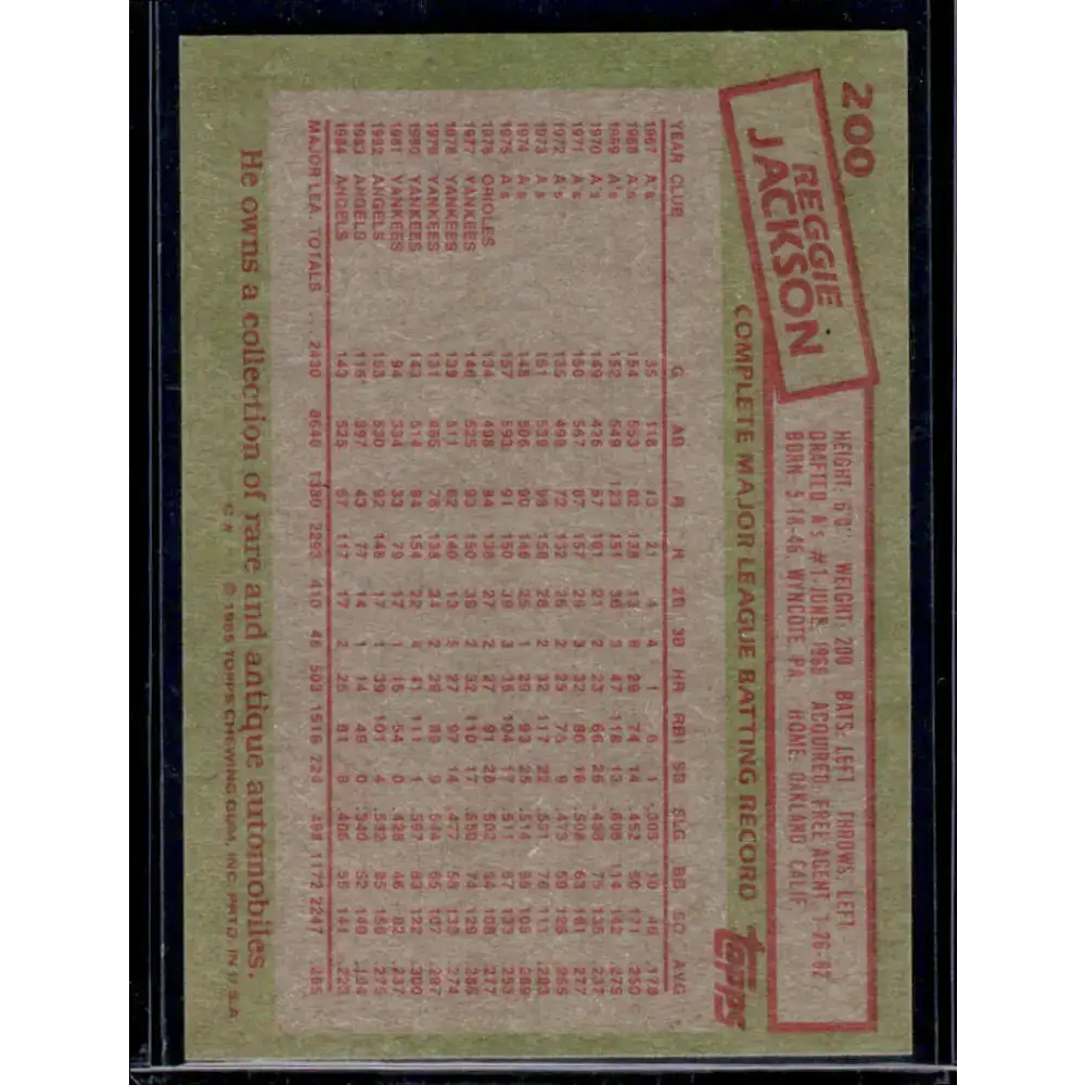 1985 Topps #200 Reggie Jackson California Angels EX Excellent - Baseball Card Single