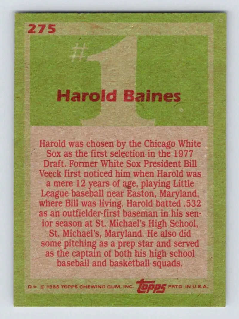 1985 Topps #275 Harold Baines EX Excellent Chicago White Sox Baseball Card - Baseball Card Single