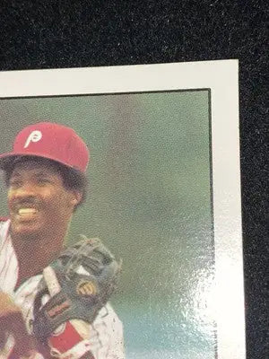 Baseball card featuring Juan Samuel from 1985 Topps #285 Blank Back Philadelphia Phillies