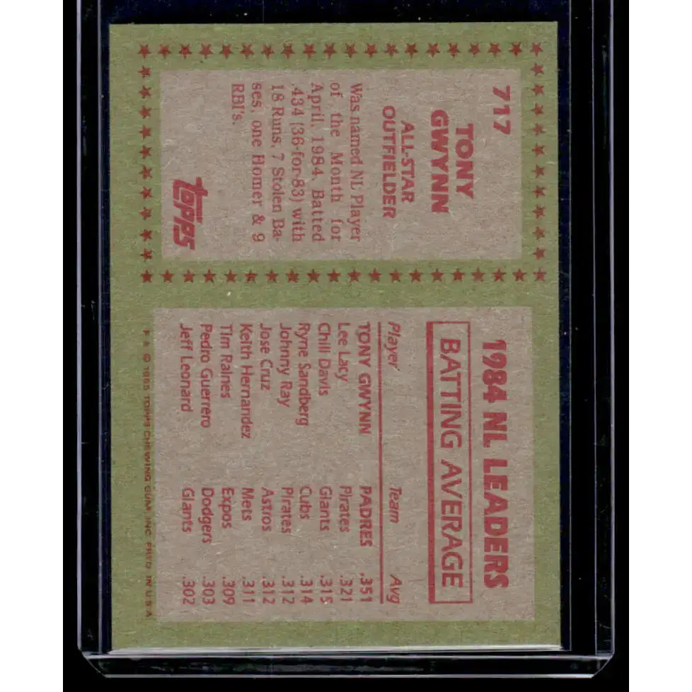 1985 Topps #717 Tony Gwynn VG San Diego Padres Baseball Card - Baseball Card Single