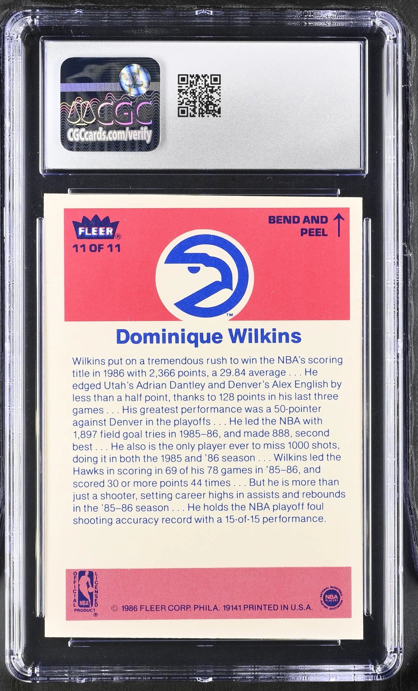 1986-87 Fleer Basketball Sticker #11 Dominique Wilkins CGC 5.5 Excellent+ - Sports Cards