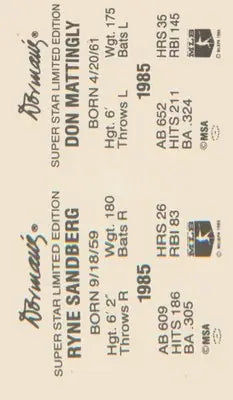 1986 Dorman’s Super Stars Panels #NNO Don Mattingly / Ryne Sandberg - Baseball Card Single